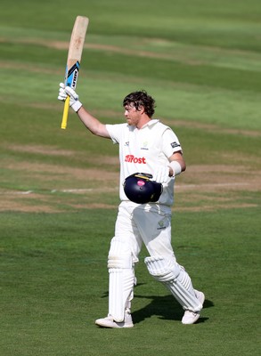 230525 - Glamorgan v Middlesex - Rothesay County Championship, Division Two - Sam Northeast of Glamorgan celebrates scoring a century