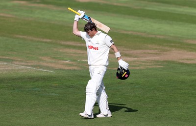 230525 - Glamorgan v Middlesex - Rothesay County Championship, Division Two - Sam Northeast of Glamorgan celebrates scoring a century
