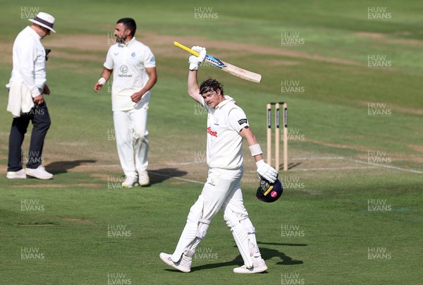 230525 - Glamorgan v Middlesex - Rothesay County Championship, Division Two - Sam Northeast of Glamorgan celebrates scoring a century