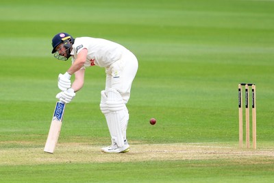 240525 - Glamorgan v Middlesex - Rothesay County Championship - Chris Cooke of Glamorgan was LBW after the bowling of Dan Paterson of Middlesex