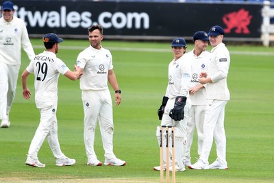 240525 - Glamorgan v Middlesex - Rothesay County Championship - Chris Cooke of Glamorgan was LBW after the bowling of Dan Paterson of Middlesex