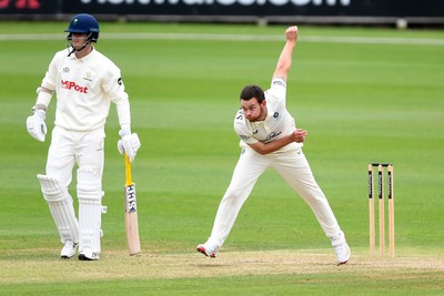 240525 - Glamorgan v Middlesex - Rothesay County Championship - Ryan Higgins of Middlesex bowling
