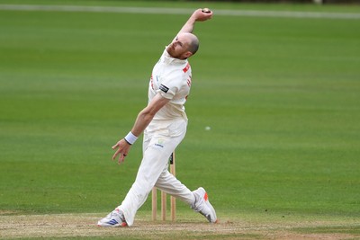240525 - Glamorgan v Middlesex - Rothesay County Championship - James Harris of Glamorgan bowling