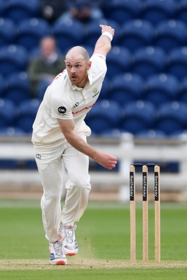 240525 - Glamorgan v Middlesex - Rothesay County Championship - James Harris of Glamorgan bowling