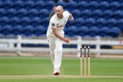 240525 - Glamorgan v Middlesex - Rothesay County Championship - James Harris of Glamorgan bowling