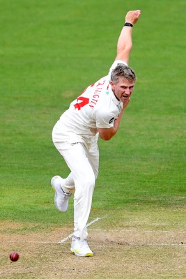 240525 - Glamorgan v Middlesex - Rothesay County Championship - Timm Van Der Gugten of Glamorgan bowling