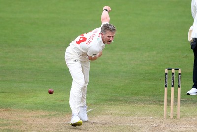 240525 - Glamorgan v Middlesex - Rothesay County Championship - Timm Van Der Gugten of Glamorgan bowling