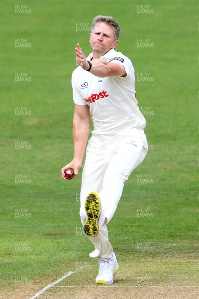 240525 - Glamorgan v Middlesex - Rothesay County Championship - Timm Van Der Gugten of Glamorgan bowling