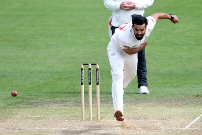 250525 - Glamorgan v Middlesex - Rothesay County Championship - Zain Ul-Hassan of Glamorgan bowling