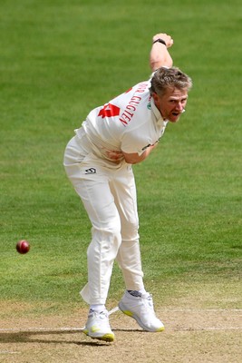250525 - Glamorgan v Middlesex - Rothesay County Championship - Timm Van Der Gugten of Glamorgan bowling