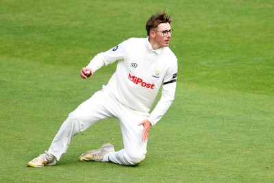 250525 - Glamorgan v Middlesex - Rothesay County Championship - Asa Tribe of Glamorgan catches the ball