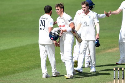 250525 - Glamorgan v Middlesex - Rothesay County Championship - Asa Tribe of Glamorgan at the end of the match