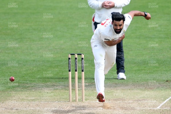 250525 - Glamorgan v Middlesex - Rothesay County Championship - Zain Ul-Hassan of Glamorgan bowling