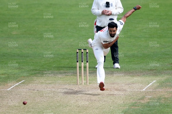 250525 - Glamorgan v Middlesex - Rothesay County Championship - Zain Ul-Hassan of Glamorgan bowling