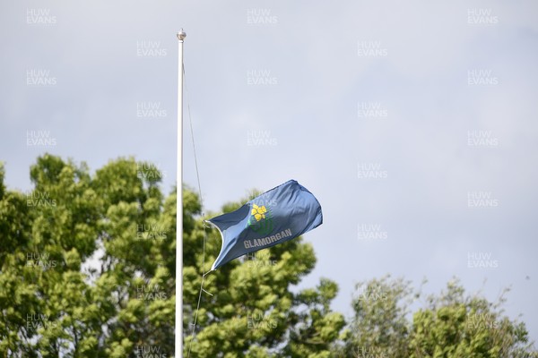 250525 - Glamorgan v Middlesex - Rothesay County Championship - Glamorgan flag at Half Mast