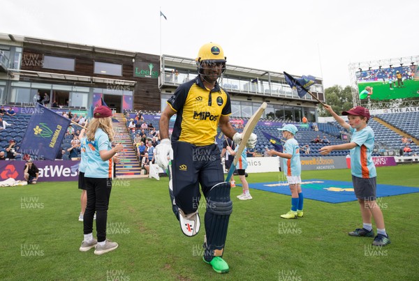 260719 - Glamorgan v Middlesex, Vitality Blast - Fakhar Zaman of Glamorgan makes his way to the wicket at the start of the match