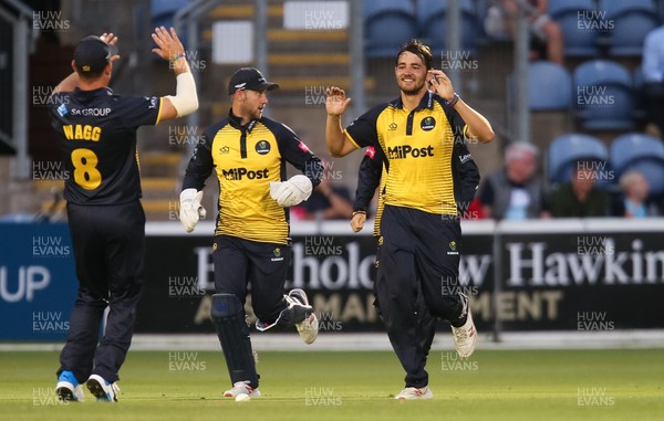 260719 - Glamorgan v Middlesex, Vitality Blast - Lukas Carey of Glamorgan celebrates after catching Dan Lincoln of Middlesex off the bowling of Marchant de Lange of Glamorgan