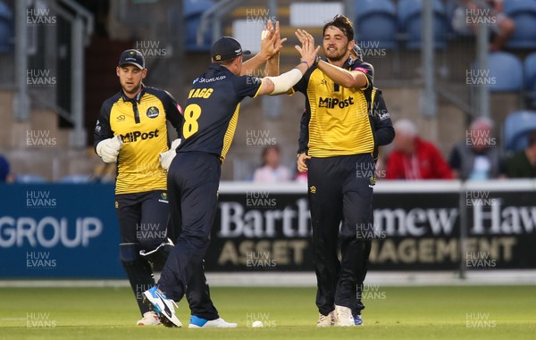 260719 - Glamorgan v Middlesex, Vitality Blast - Lukas Carey of Glamorgan celebrates after catching Dan Lincoln of Middlesex off the bowling of Marchant de Lange of Glamorgan