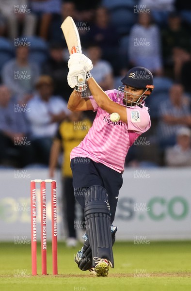 260719 - Glamorgan v Middlesex, Vitality Blast - Max Holden of Middlesex plays a shot