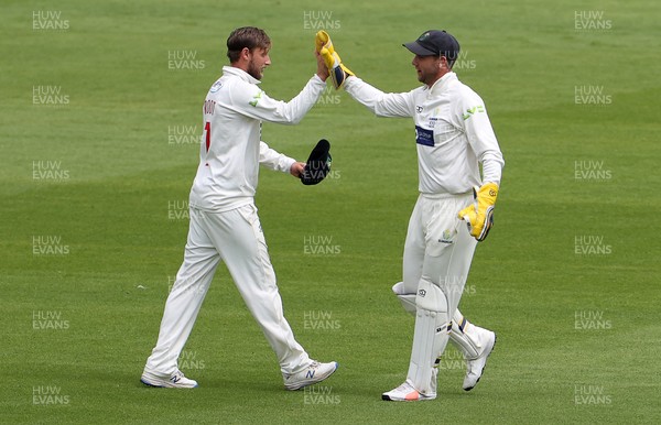 120721 - Glamorgan v Northamptonshire - LV= County Championship - Billy Root celebrates taking the wicket of Luke Procter with Chris Cooke