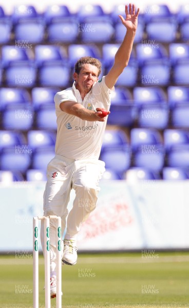 130917 - Glamorgan v Northamptonshire, Specsavers County Championship, Division 2 - Michael Hogan of Glamorgan bowls during the second day