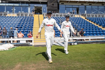 160525 - Glamorgan v Northamptonshire - Rothesay County Championship, Division Two - Asa Tribe and Ben Kellaway of Glamorgan