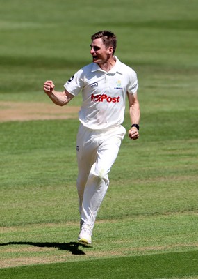 160525 - Glamorgan v Northamptonshire - Rothesay County Championship, Division Two - Andy Gorvin of Glamorgan celebrates as Ricardo Vasconcelos is caught by Asa Tribe