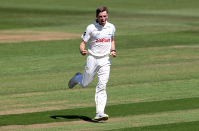 160525 - Glamorgan v Northamptonshire - Rothesay County Championship, Division Two - Andy Gorvin of Glamorgan celebrates as Ricardo Vasconcelos is caught by Asa Tribe