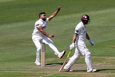 160525 - Glamorgan v Northamptonshire - Rothesay County Championship, Division Two - Zain ul Hassan of Glamorgan bowling