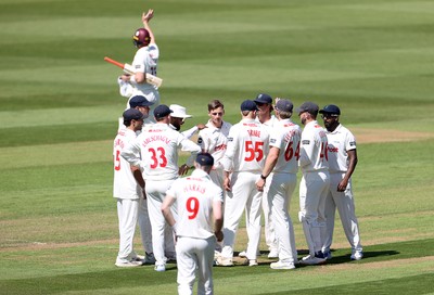 160525 - Glamorgan v Northamptonshire - Rothesay County Championship, Division Two - Andy Gorvin of Glamorgan celebrates after Rob Keogh is dismissed
