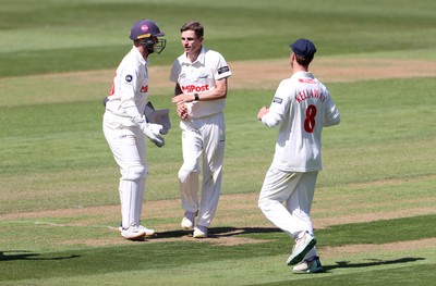 160525 - Glamorgan v Northamptonshire - Rothesay County Championship, Division Two - Andy Gorvin of Glamorgan celebrates taking the wicket of Ricardo Vasconcelos