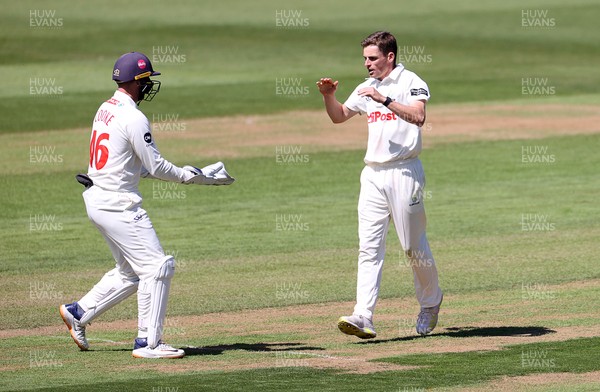 160525 - Glamorgan v Northamptonshire - Rothesay County Championship, Division Two - Andy Gorvin of Glamorgan celebrates taking the wicket of Ricardo Vasconcelos