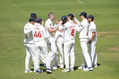 180525 - Glamorgan v Northamptonshire - Rothesay County Championship - Timm Van Der Gugten of Glamorgan celebrates taking the wicket of James Sales of Northamptonshire