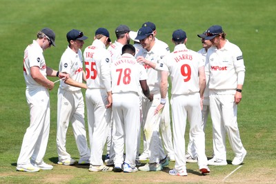 180525 - Glamorgan v Northamptonshire - Rothesay County Championship - Chris Cooke of Glamorgan celebrates with team mates after he catches the ball to dismiss Luke Procter of Northamptonshire