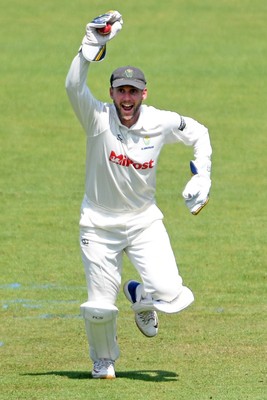 180525 - Glamorgan v Northamptonshire - Rothesay County Championship - Chris Cooke of Glamorgan celebrates after he catches the ball to dismiss Luke Procter of Northamptonshire