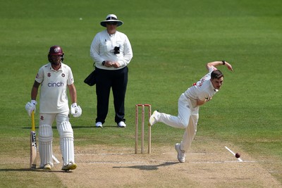 260624 - Glamorgan v Northamptonshire  - Vitality County Championship, Division 2 - Andy Gorvin of Glamorgan bowling