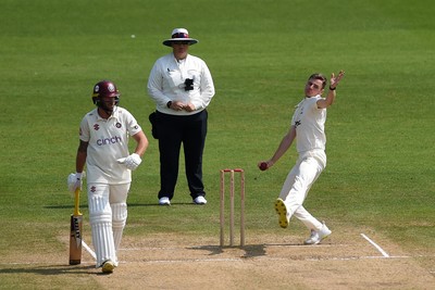 260624 - Glamorgan v Northamptonshire  - Vitality County Championship, Division 2 - Andy Gorvin of Glamorgan bowling