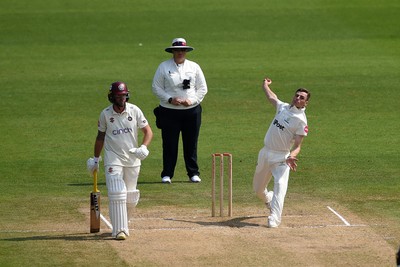 260624 - Glamorgan v Northamptonshire  - Vitality County Championship, Division 2 - Andy Gorvin of Glamorgan bowling