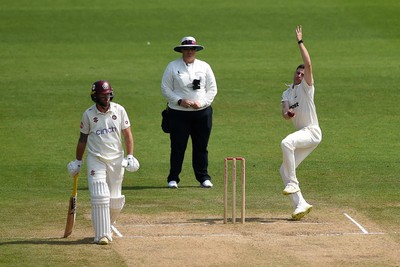 260624 - Glamorgan v Northamptonshire  - Vitality County Championship, Division 2 - Andy Gorvin of Glamorgan bowling