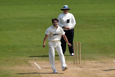 260624 - Glamorgan v Northamptonshire  - Vitality County Championship, Division 2 - Kiran Carlson of Glamorgan bowling