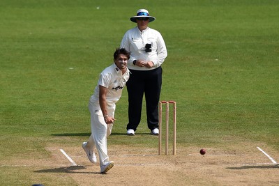 260624 - Glamorgan v Northamptonshire  - Vitality County Championship, Division 2 - Kiran Carlson of Glamorgan bowling