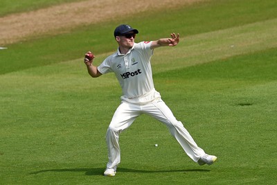 260624 - Glamorgan v Northamptonshire  - Vitality County Championship, Division 2 - Andy Gorvin of Glamorgan catches the ball