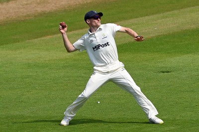 260624 - Glamorgan v Northamptonshire  - Vitality County Championship, Division 2 - Andy Gorvin of Glamorgan catches the ball