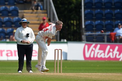 260624 - Glamorgan v Northamptonshire  - Vitality County Championship, Division 2 - Timm Van Der Gugten of Glamorgan bowling