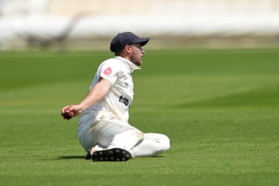 260624 - Glamorgan v Northamptonshire  - Vitality County Championship, Division 2 - Billy Root of Glamorgan catches the ball