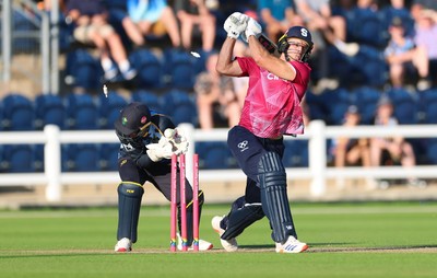 080726 - Glamorgan v Northamptonshire Steelbacks, Vitality Blast Men - David Willey of Northamptonshire Steelbacks is bowled by Ben Kellaway of Glamorgan