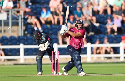 080726 - Glamorgan v Northamptonshire Steelbacks, Vitality Blast Men - David Willey of Northamptonshire Steelbacks is bowled by Ben Kellaway of Glamorgan