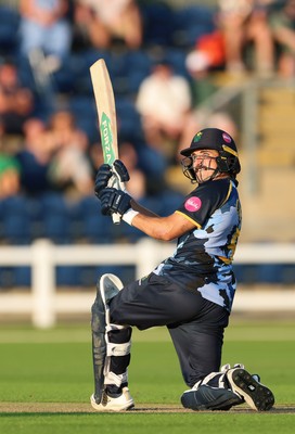 080726 - Glamorgan v Northamptonshire Steelbacks, Vitality Blast Men - Kiran Carlson of Glamorgan hits a four