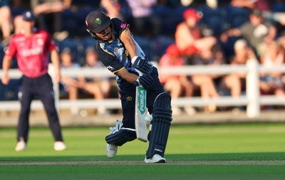 080726 - Glamorgan v Northamptonshire Steelbacks, Vitality Blast Men - Kiran Carlson of Glamorgan hits a four