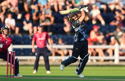 080726 - Glamorgan v Northamptonshire Steelbacks, Vitality Blast Men - Kiran Carlson of Glamorgan hits a four